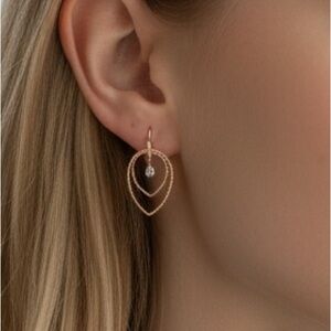 Bijoux delicates Gold Double Heart Drop Earrings with CZ Accent